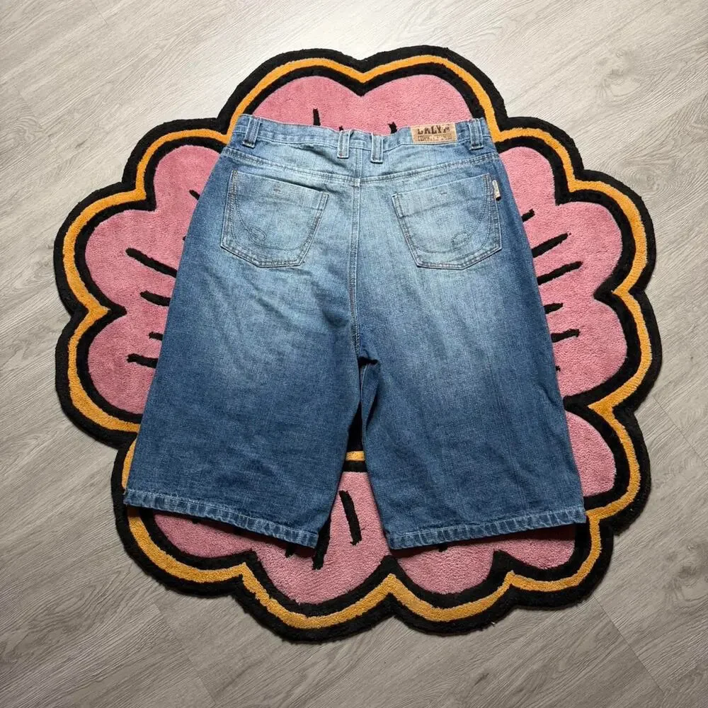 Vintage Y2K Brooklyn Express Baggy Loose Fit Stone Wash Denim Jean Short Size 36
